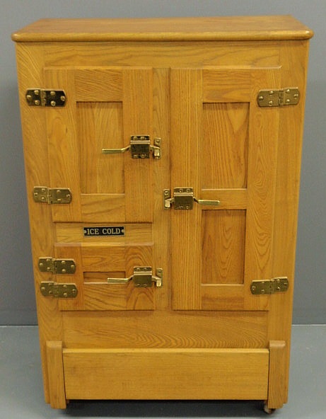 Appraisal: Oak cased icebox with white porcelain interior h x w