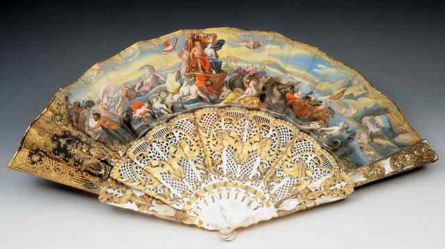 Appraisal: A FRENCH MOTHER OF PEARL AND GILDED FAN with pierced