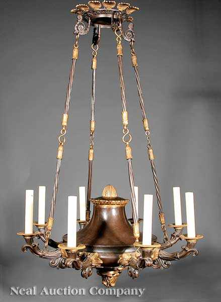 Appraisal: A Regency Gilt and Patinated Bronze Eight-Light Chandelier th c