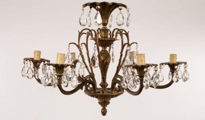 Appraisal: An early th Century gilt metal six-light electrolier each crabstock