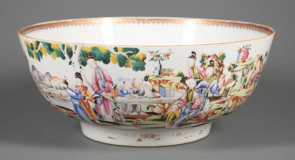 Appraisal: Chinese Export Famille Rose Porcelain Punch Bowl Qing Dynasty -