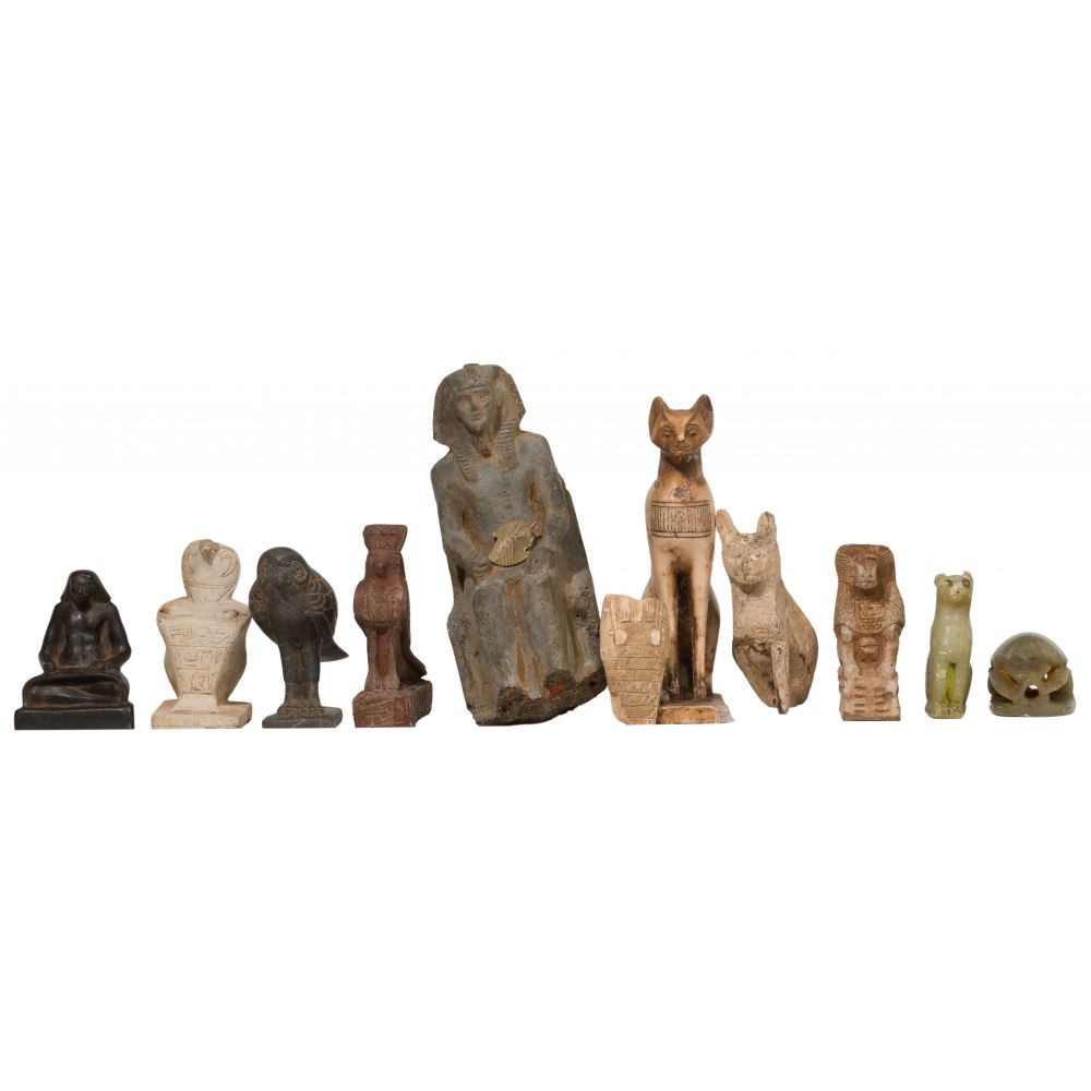 Appraisal: EGYPTIAN FIGURE ASSORTMENT items of various sizes and materials including