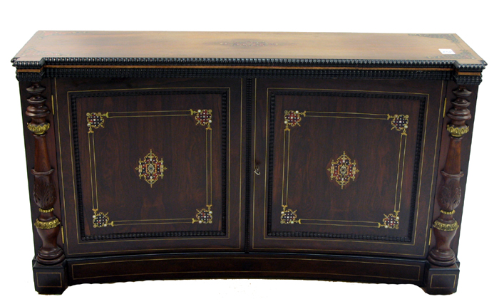 Appraisal: A VICTORIAN INLAID ROSEWOOD SIDE CABINET Continental th century The