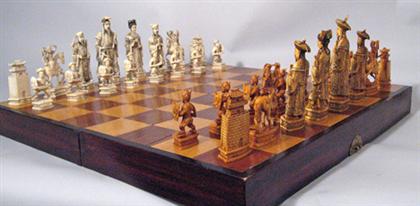 Appraisal: Large Chinese elephant ivory chess set Two sets of sixteen