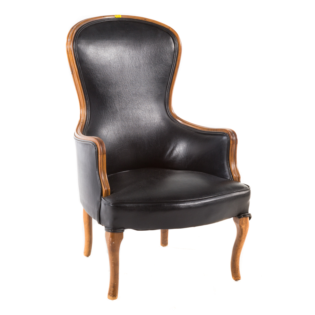 Appraisal: Continental style upholstered parlor chair black leather or vinyl upholstery