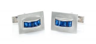 Appraisal: A Pair of White Gold and Sapphire Cufflinks dwts A