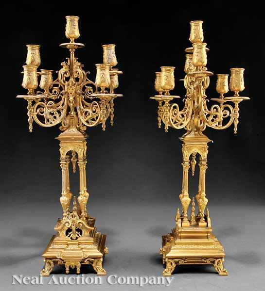 Appraisal: A Pair of Renaissance Revival Gilt Bronze Seven-Light Candelabra th