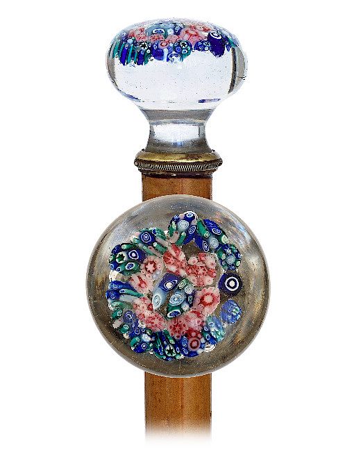 Appraisal: Mascot Paperweight Dress Cane -Ca -Flattened mushroom millefiori glass knob