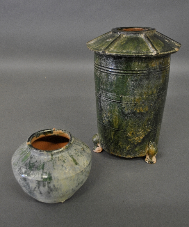 Appraisal: - Chinese green glazed earthenware silo h together with a