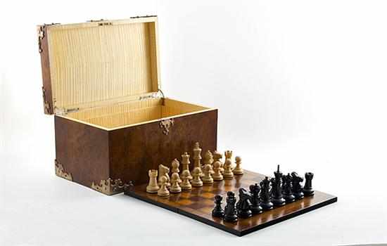 Appraisal: English cased chess and backgammon set Howell James Co metal-bound