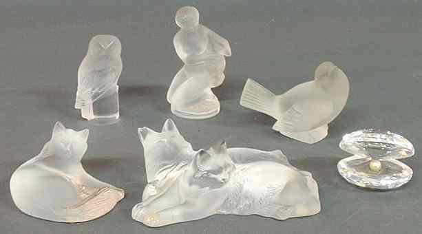 Appraisal: Five signed Lalique glass animals largest cat figural group chipped