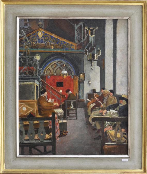 Appraisal: ANONYMOUS TH C In the synagogue Oil on canvas Signed