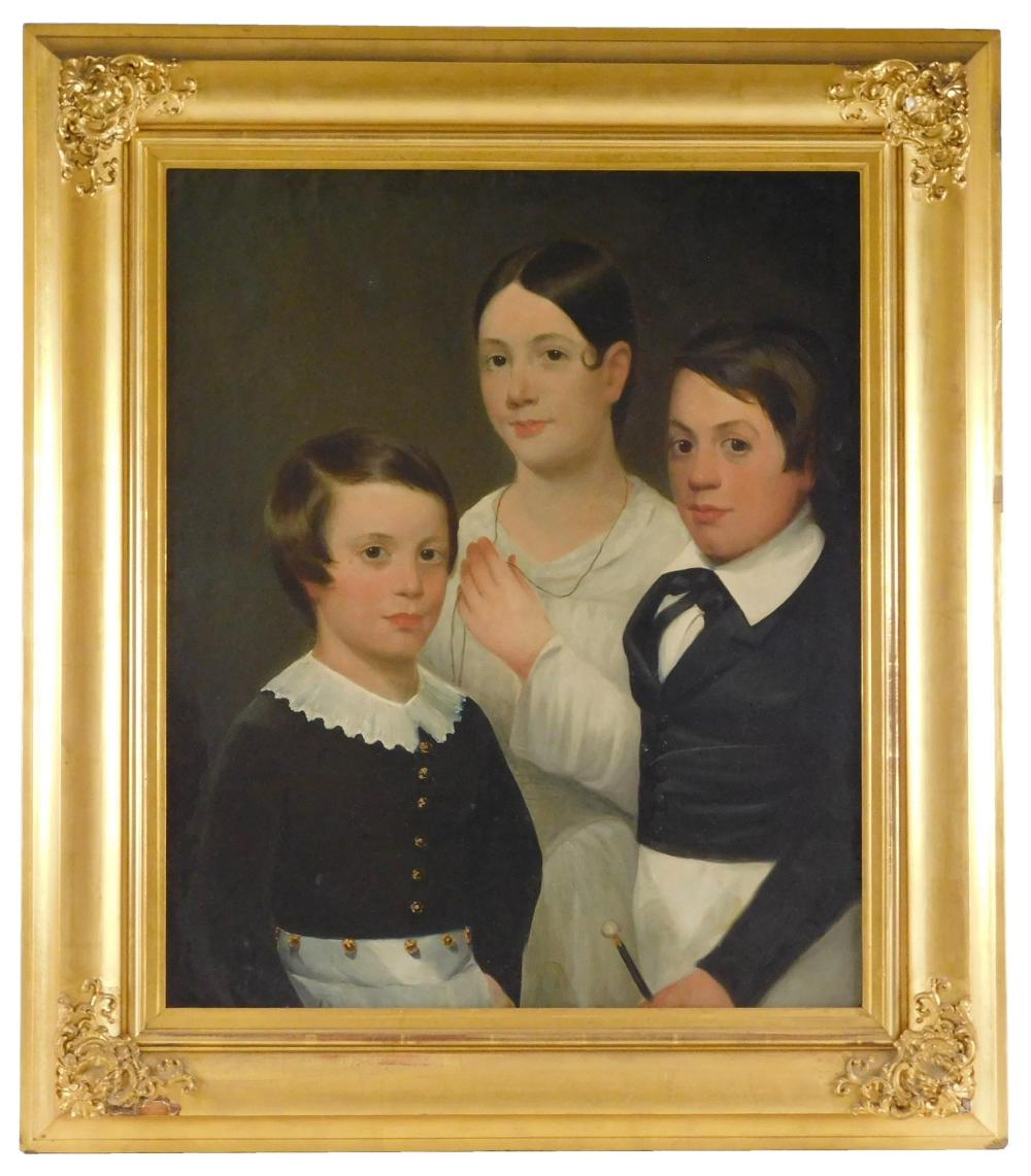 Appraisal: th C Portrait of three children oil on canvas two