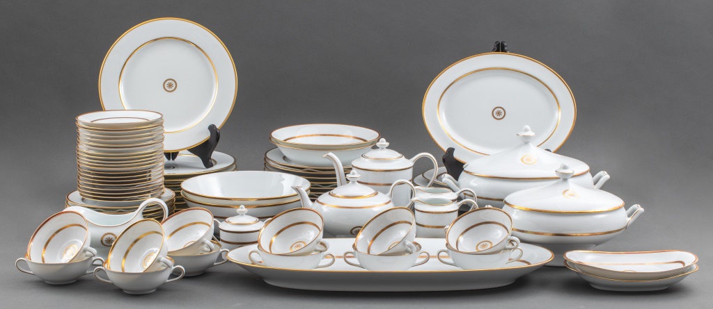 Appraisal: BERNARDAUD PORCELAIN SPARTE GOLD DINNER SERVICE French Bernardaud porcelain dinner