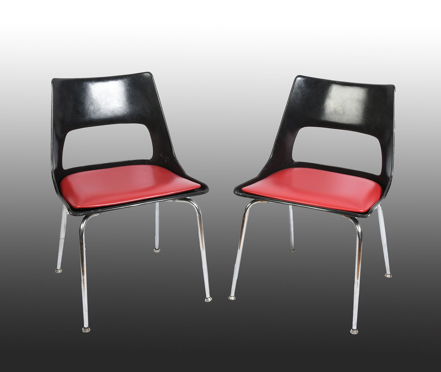 Appraisal: MID-CENTURY KRUEGER FIBERGLASS CHROME CHAIRS Having black fiberglass frame on