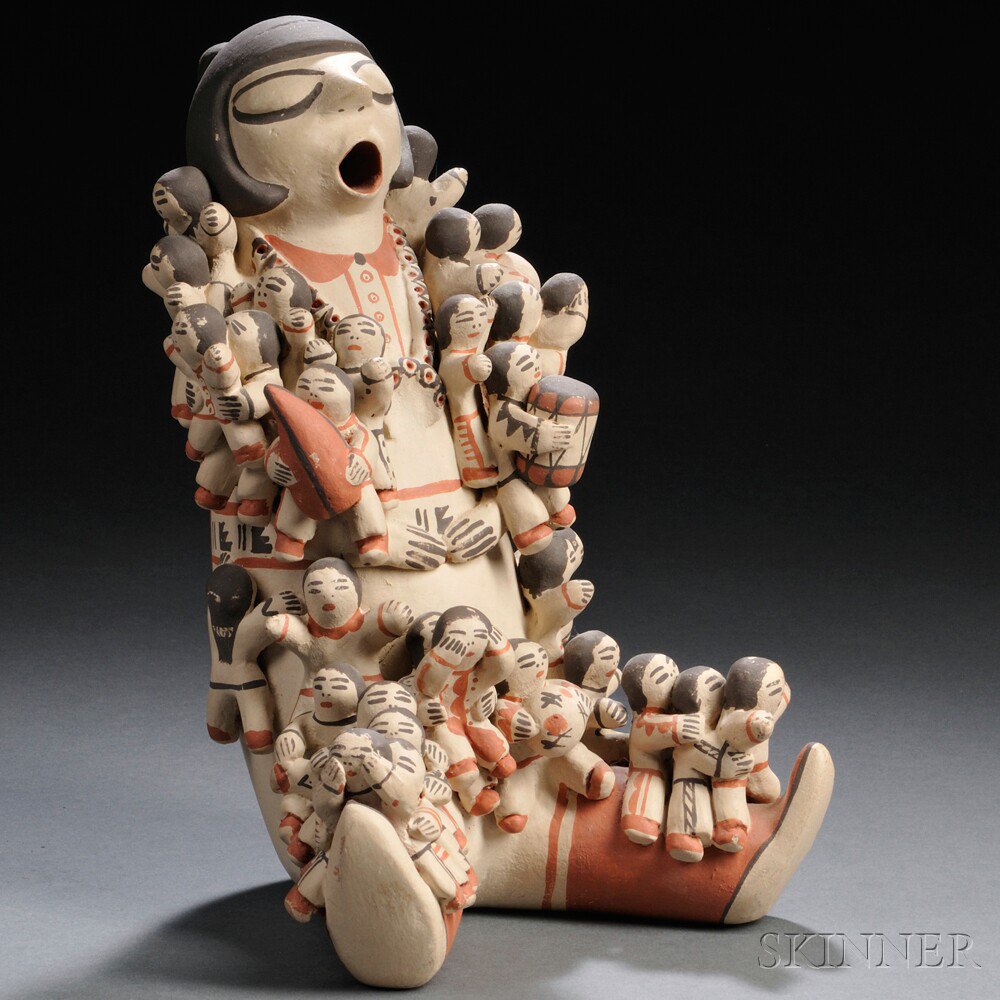 Appraisal: Polychrome Pottery Storyteller Doll by Dorothy Trujillo Cochiti pueblo ht