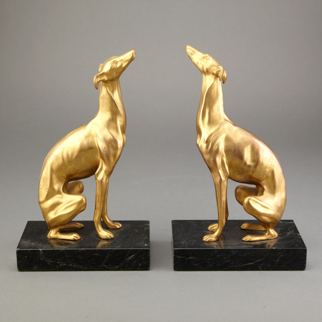 Appraisal: Pair of Art Deco Style Silvered Bronze Figures of Greyhounds