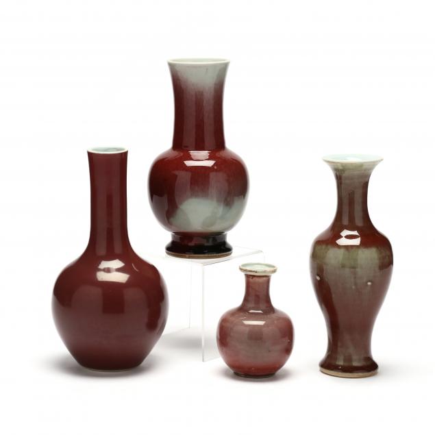 Appraisal: FOUR CHINESE PEACH BLOOM GLAZED VASES th century includes four