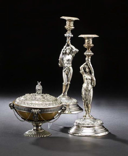 Appraisal: Pair of Continental Silver Figural Candlesticks first quarter th century