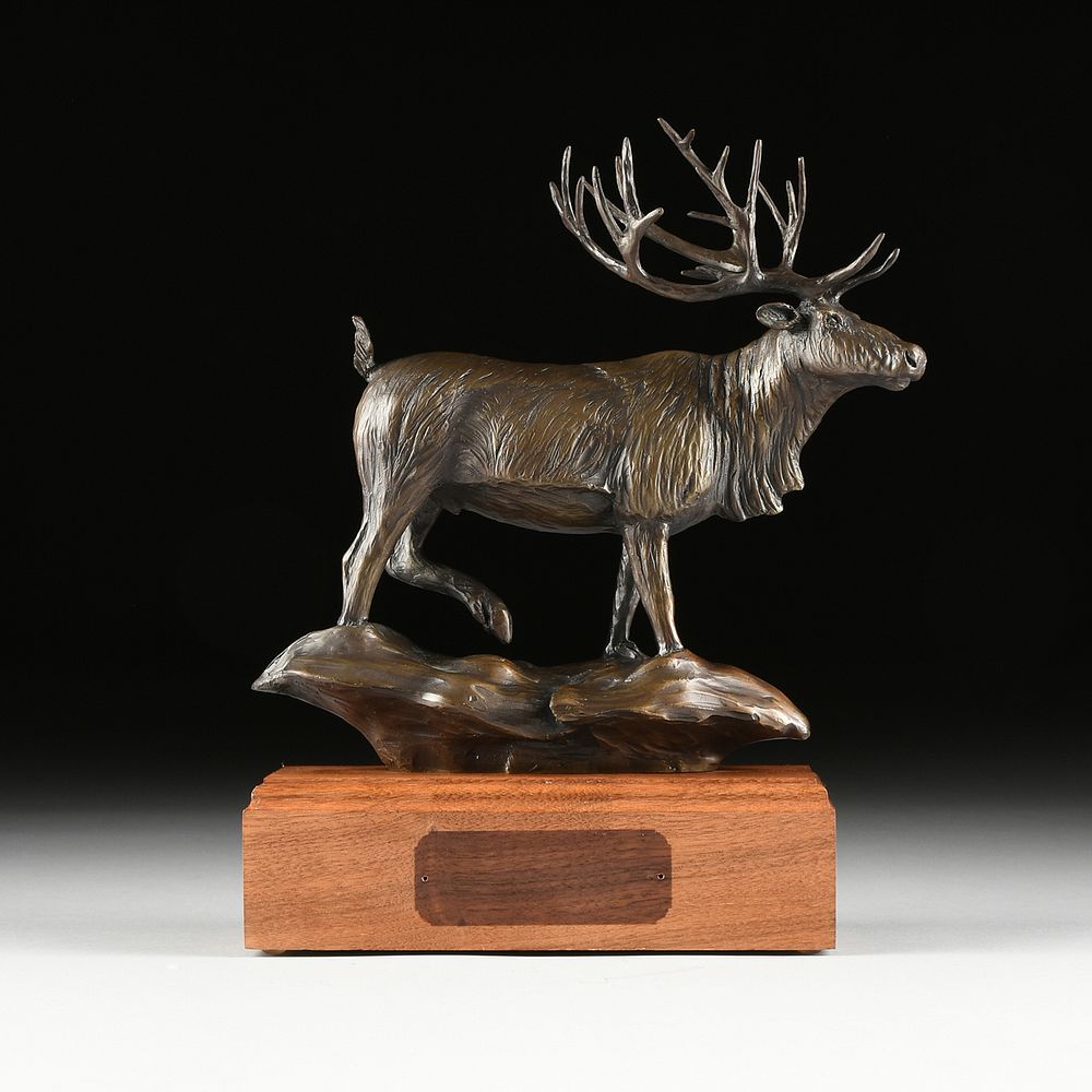 Appraisal: EDD HAYES American Texas b A BRONZE SCULPTURE Elk Stag