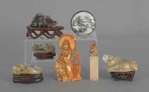 Appraisal: Collection of carved stone and soapstone figures th c