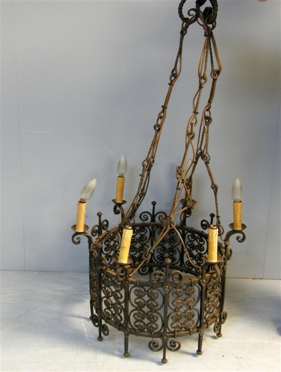 Appraisal: th century Gothic style cast iron six branch chandelier diameter