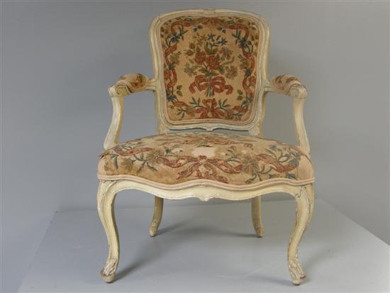 Appraisal: Open armchair in George III style on cabriole legs painted