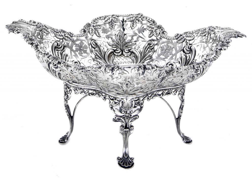 Appraisal: AN EDWARD VII PIERCED AND EMBOSSED FRUIT STAND the shaped