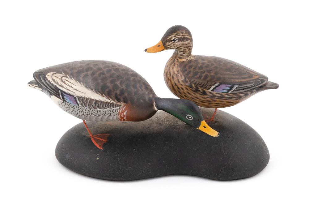 Appraisal: PAIR OF A ELMER CROWELL MINIATURE MALLARDS EAST HARWICH MASSACHUSETTS