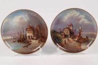 Appraisal: PAIR OF HAND PAINTED PORCELAIN CHARGERS PAIR OF DECORATIVE EUROPEAN