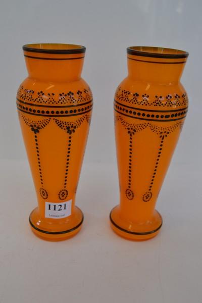 Appraisal: A PAIR OF CZECH DECO TANGERINE VASES