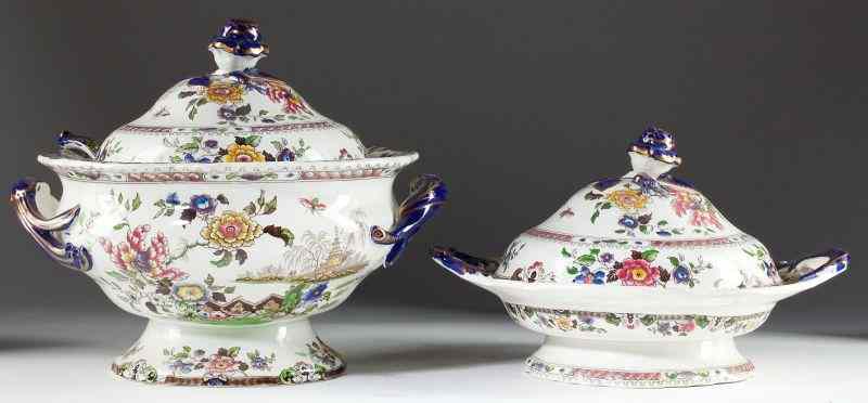 Appraisal: 'Chinese Flora'' Ironstone Serving Warecirca English three pieces include a