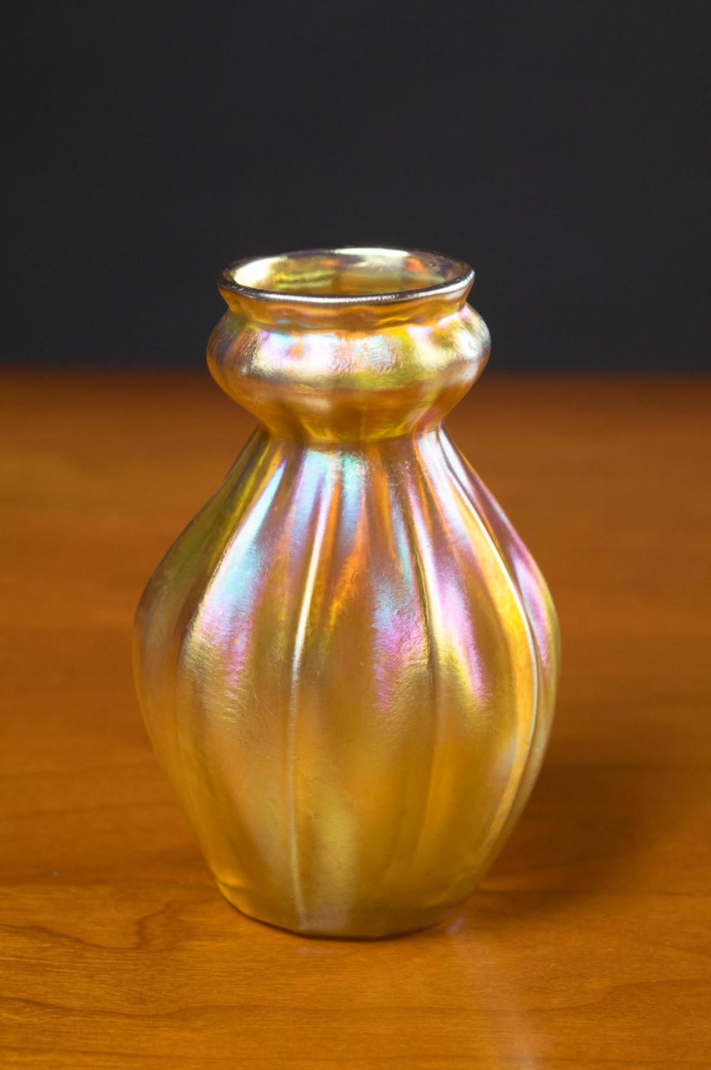 Appraisal: L C TIFFANY FAVRILE ART GLASS VASE iridescent gold glass