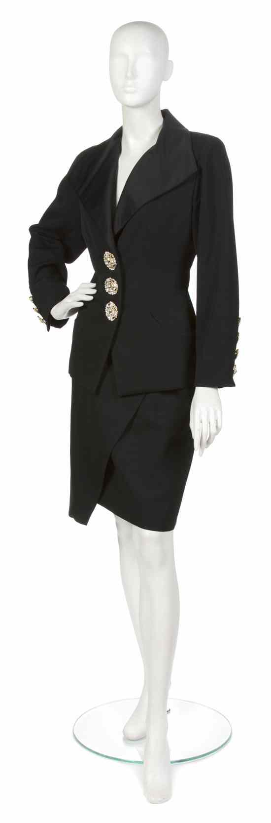 Appraisal: An Yves Saint Laurent Black Wool Evening Suit s satin