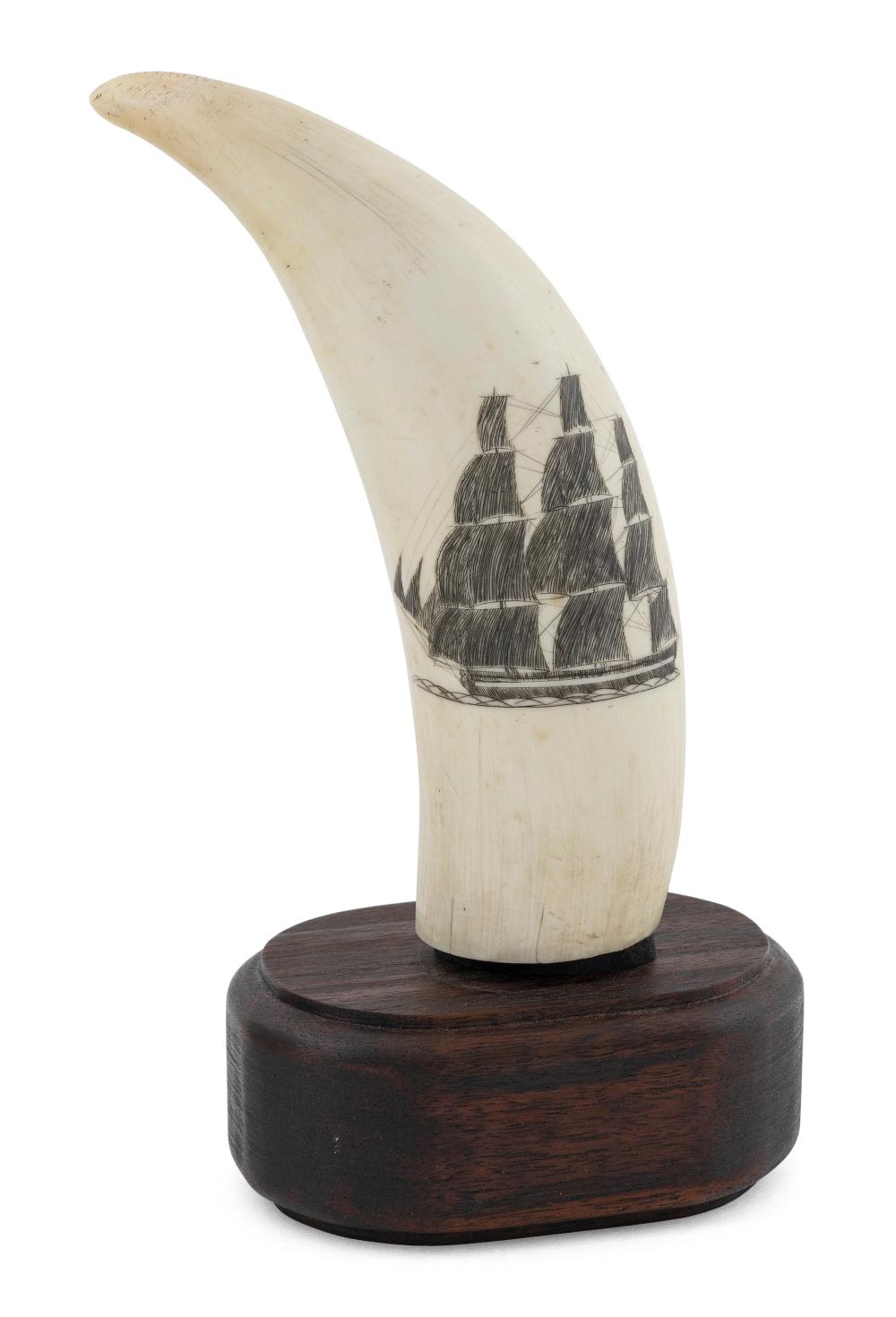 Appraisal: SCRIMSHAW WHALE'S TOOTH WITH CLIPPER SHIP AND WHALING SCENES MID-