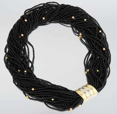 Appraisal: A Black Onyx and k Gold Torsade Necklace A thirty-strad