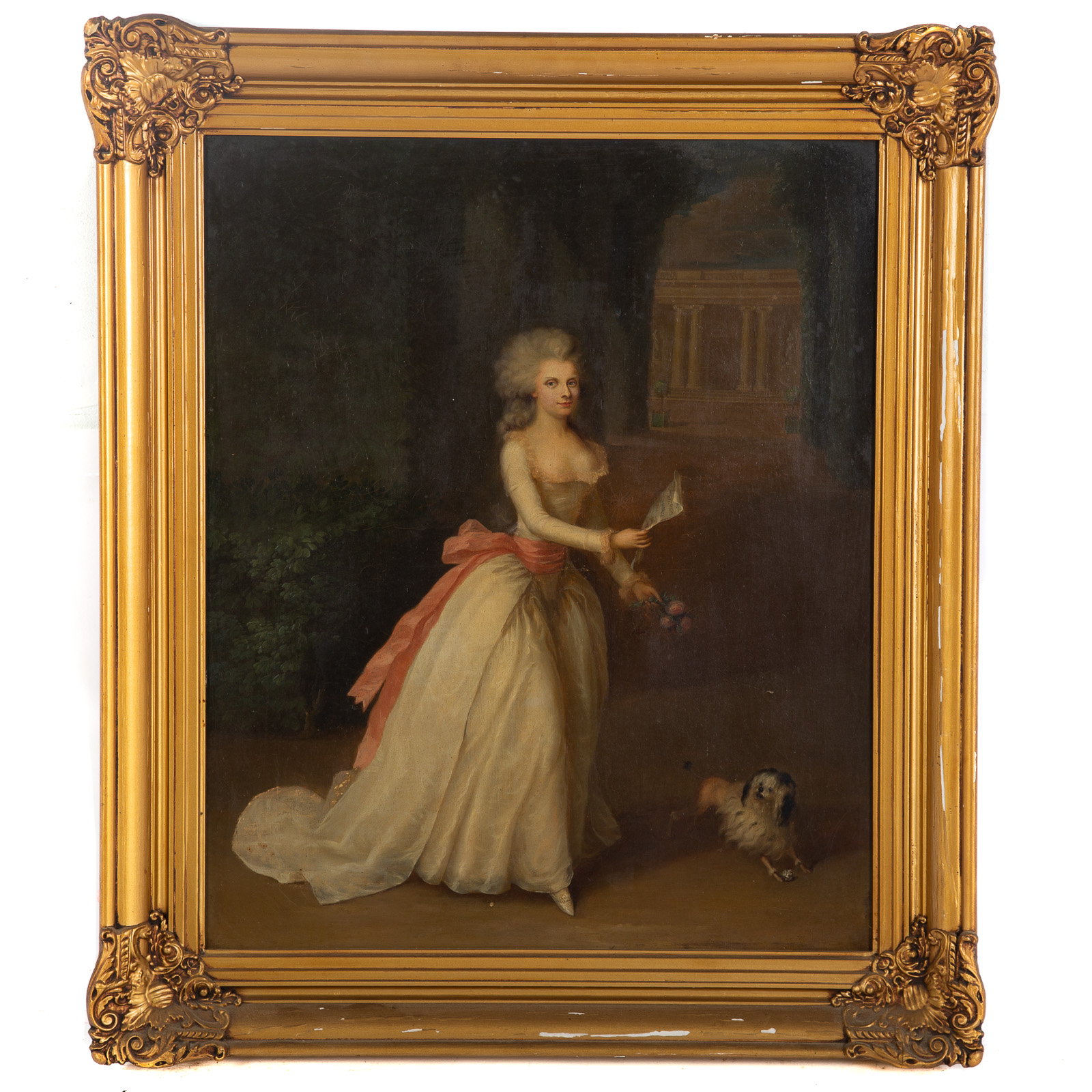 Appraisal: FRENCH SCHOOL TH C NOBLE LADY WITH DOG OIL ON