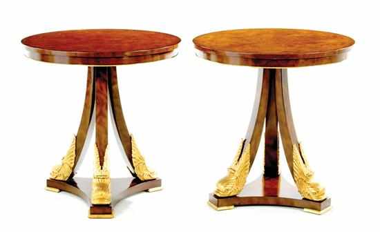 Appraisal: Pair Maitland Smith walnut and giltwood carved side tables circular