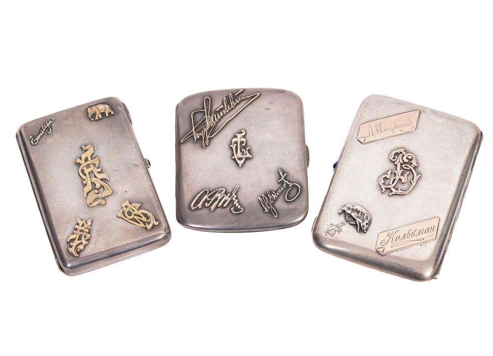 Appraisal: RUSSIAN IMPERIAL SILVER CIGARETTE CASES Russian Imperial silver and gold