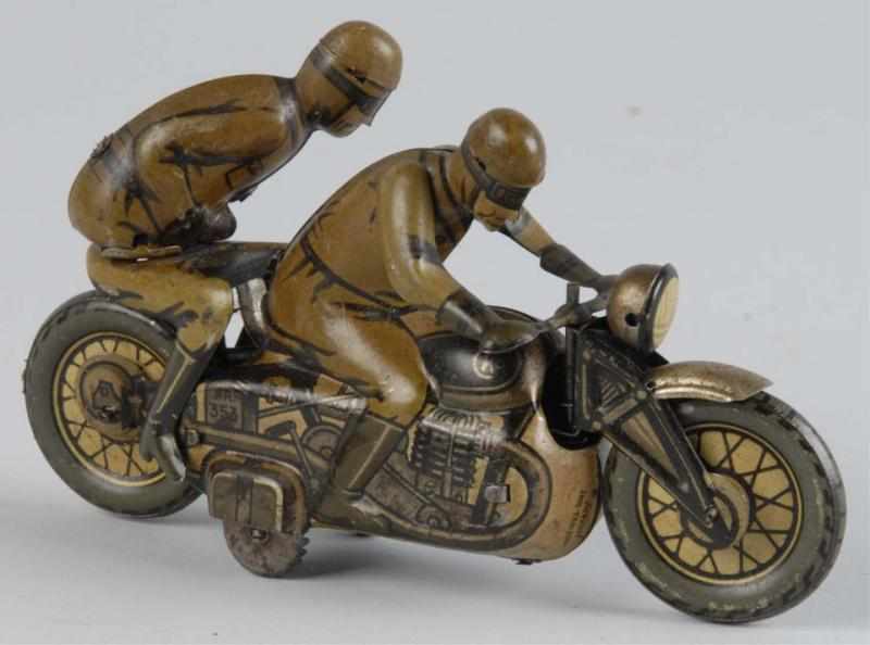 Appraisal: Tin Litho Motorcycle Wind-Up Toy Description German Working Marked CKO