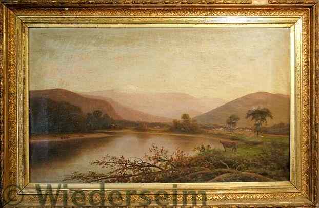 Appraisal: Fine oil on canvas river landscape painting c Hudson River