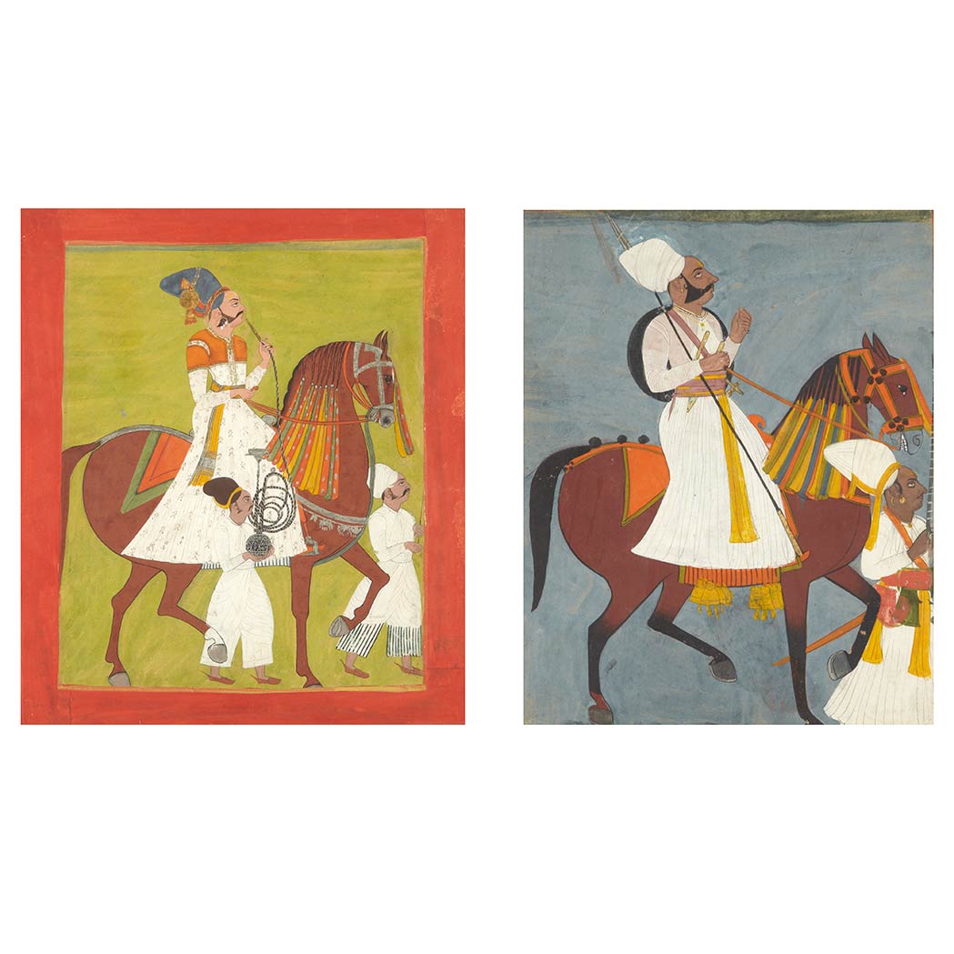 Appraisal: Two Indian Equestrian Portraits of Nobles Each shown seated on