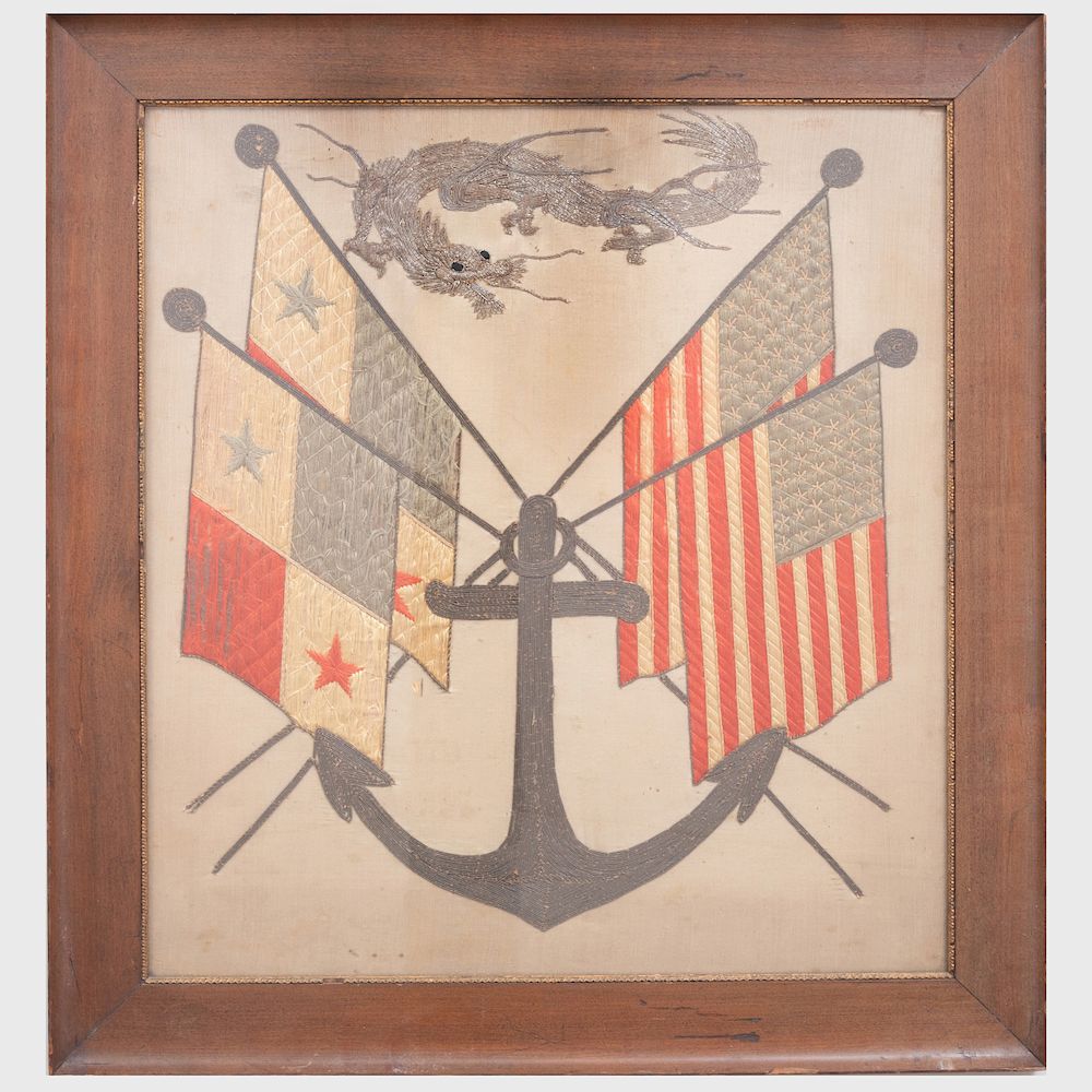 Appraisal: Japanese Export Embroidered Textile of Flags an Anchor and a