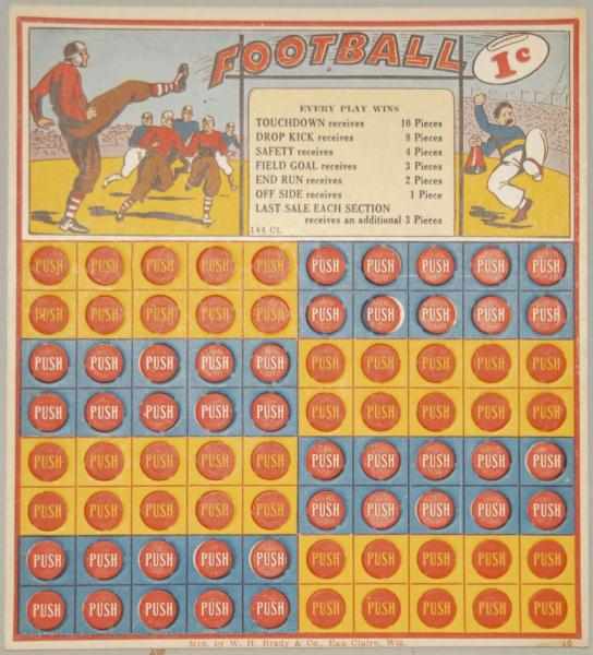 Appraisal: Football Game Board Football gambling punch card Cardboard All intact