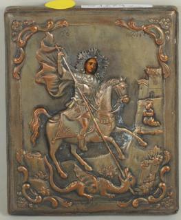 Appraisal: Small Silver Plate Icon Of St George Small silver plate