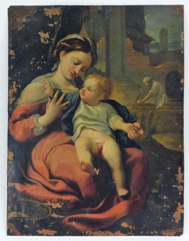 Appraisal: C OLD MASTER'S MOTHER CHILD COPPER PAINTING Europe th CenturyNaturalistic