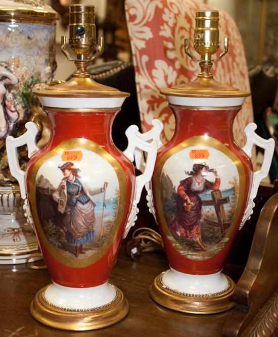 Appraisal: Pair of Paris porcelain double-handled vases mounted as lamps as