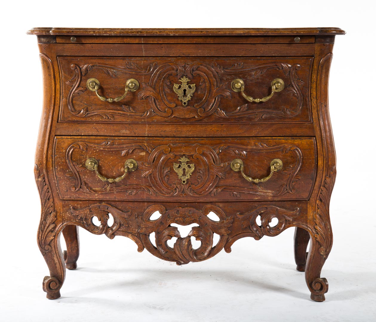 Appraisal: Louis XV style carved walnut commode th century flat shaped