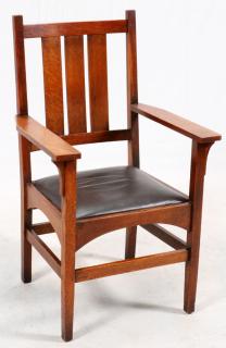 Appraisal: ARTS AND CRAFTS OAK OPEN ARMCHAIR EARLY TH C ARTS