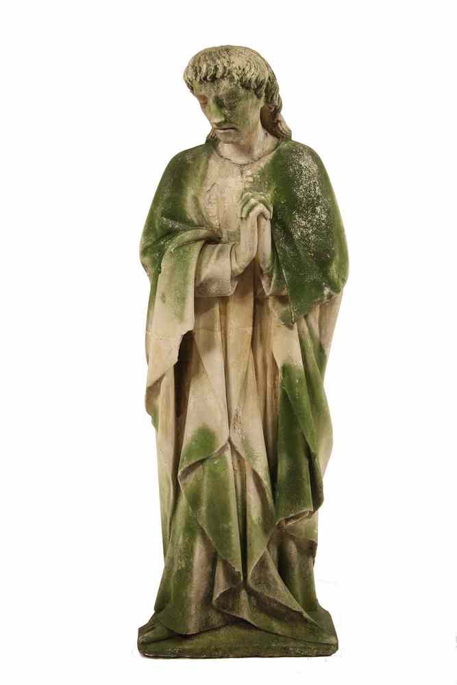 Appraisal: SANDSTONE SCULPTURE - Large Sandstone Sculpture of a Standing Saint